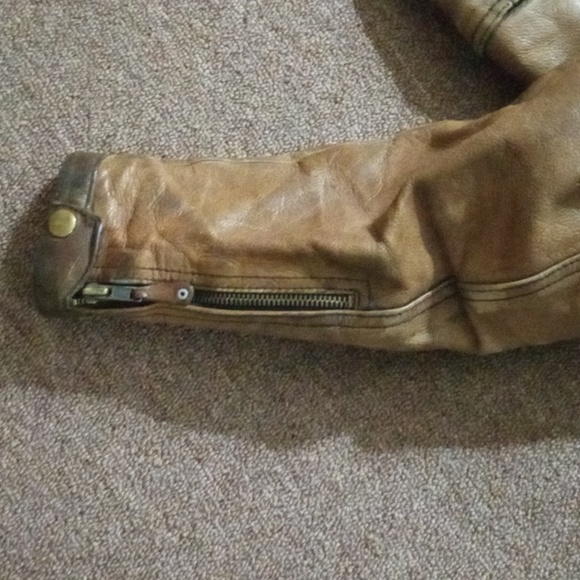 CMM VINTAGE DISTRESSED BELTED 100% LEATHER JACKET LARGE BROWN/TAN - Picture 2 of 13